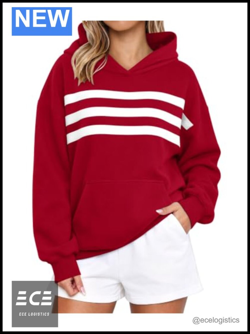 Womens Oversized Striped Hoodie Drop Shoulder Sweatshirt Kangaroo Pocket